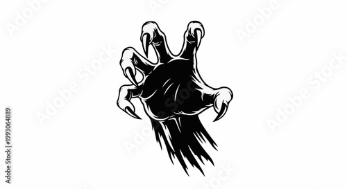A black and white illustration of a monstrous claw reaching out