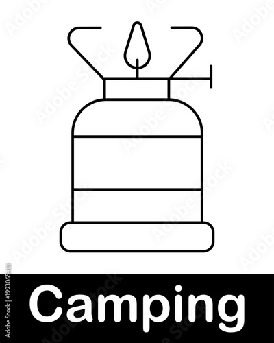 Camping gas cylinder line icon representing fuel tank, outdoor cooking supply and camping equipment concept in minimal style