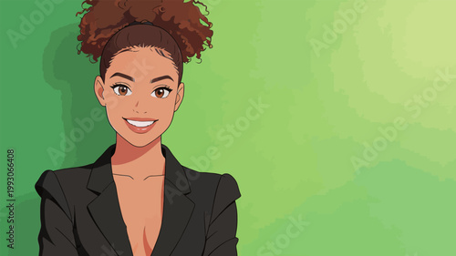 Businesswoman with curly hair in black blazer