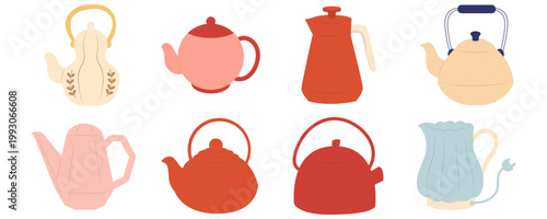 Set of Colorful Tea Kettles and Pots