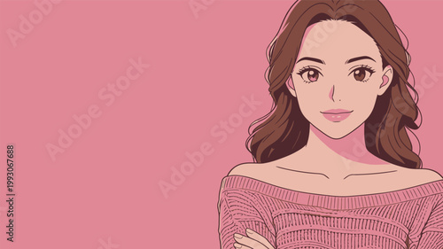 Illustration of a Stylish Woman with Wavy Hair