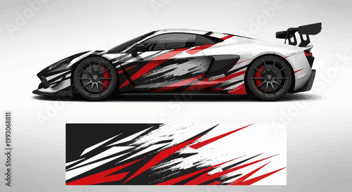 Modern supercar profile with red and black graphic vinyl wrap