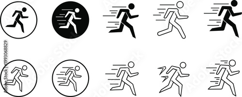Running Person Icons Set with Different Styles and Designs for Speed, Exercise, and Fitness Activities