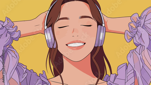 Woman Enjoying Music with Headphones Illustration