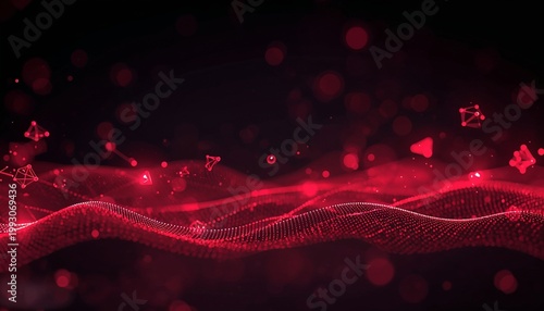 Red abstract Christmas wave background with glowing light heart energy design wallpaper