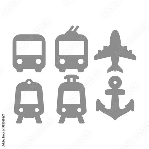Public transport vector icon set. Bus, train and subway station and airport icons.