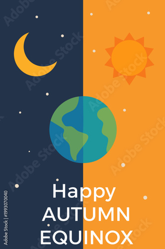 Tableau sur toile Autumn Equinox Day and Night Balance Illustration