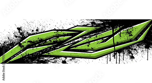 Abstract green and black racing car side livery wrap design