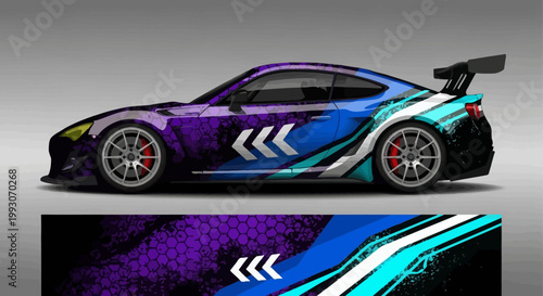 Abstract purple and blue geometric car wrap design illustration