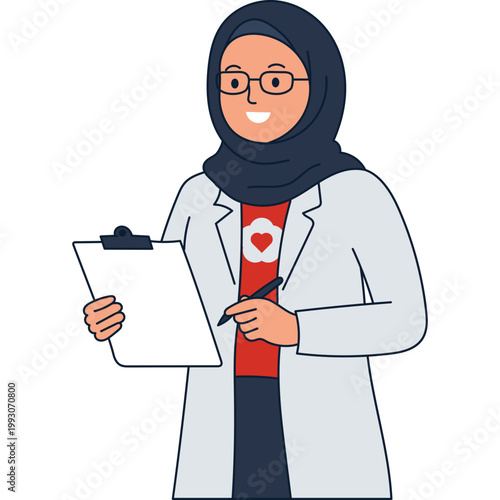 Muslim Female Doctor Holding Clipboard
