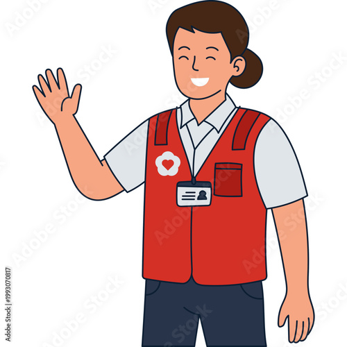 Friendly Retail Store Clerk Waving