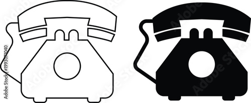 Retro desk telephone icons set in black flat and line styles. Silhouette communication vectors symbols for contact, call, customer support and hotline concepts isolated on transparent background.