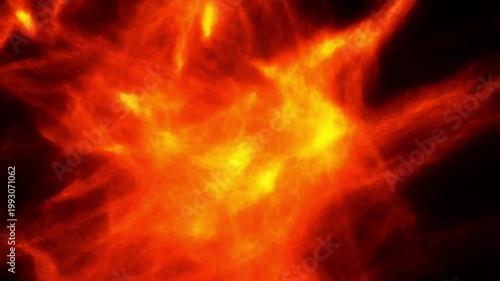 Abstract Vibrant Orange Fire Nebula Glowing in Deep Dark Space with Intense Fiery Textures