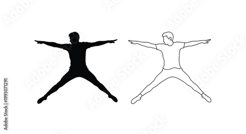 A side by side comparison showcases a man in a jumping pose presented as both a silhouette and an outline