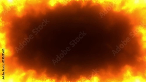 Dramatic fire explosion border around dark copy space for cinematic movie posters or gaming background