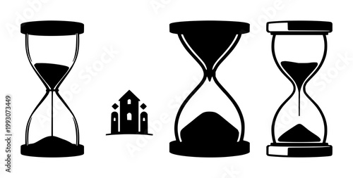 History hourglass icon set with solid black symbol on white background featuring hourglass, time, history with vector and graphics