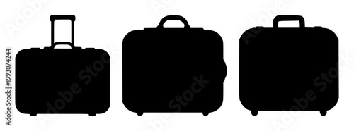 Digital nomad suitcase set with solid black icon on white background featuring suitcase, travel, digital nomad with single color and minimalist design