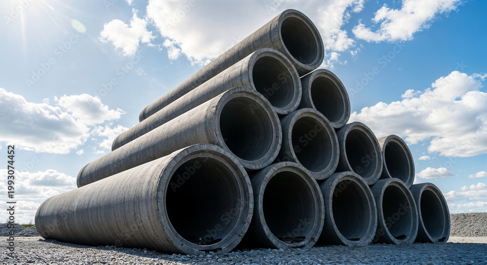 Fototapeta premium stacked concrete pipes industrial background
