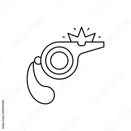 Referee whistle line icon for sports officiating, coaching, game signals, and disciplinary control in athletic competitions