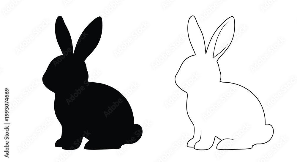 Fototapeta premium Two rabbits one dark and one light shown in profile silhouette
