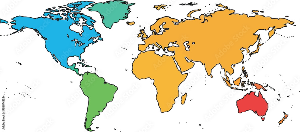 Obraz premium World map with colorful highlighted continents for global business