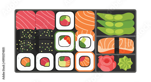A Top Down View of a Japanese Sushi Bento Box Set.