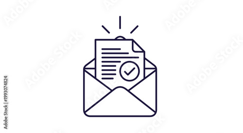 White paper envelope is shown open with a letter inside featuring a checkmark signifying a successful delivery or an approved message.