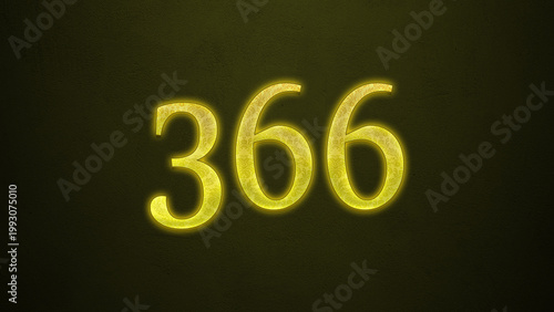 Neon glowing yellow number of 366 on dark background.