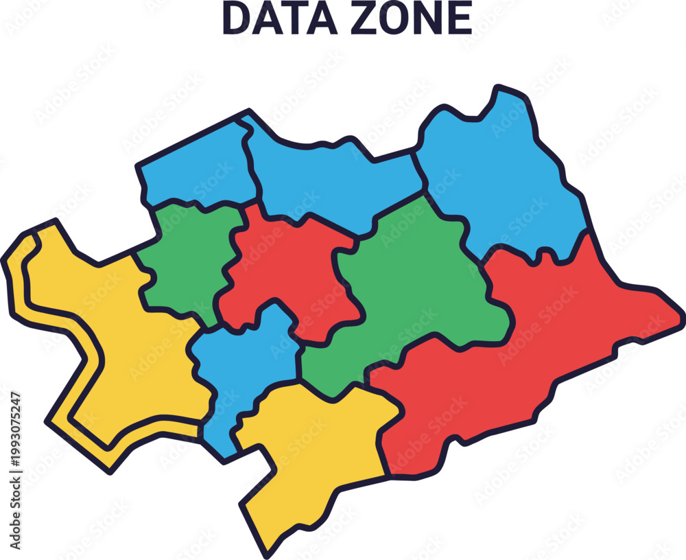 Fototapeta premium Data zone map with colorful regional sectors and thick outlines vector design