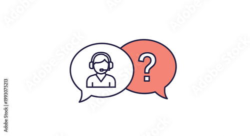 customer support concept featuring overlapping speech bubbles with a headset operator icon and a question mark symbol.
