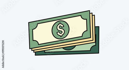 thick stack of green dollar banknotes representing cash money and wealth shown in a simple cartoon illustration style.