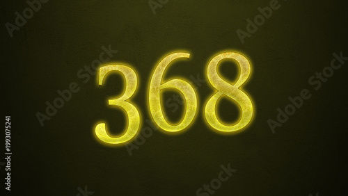 Neon glowing yellow number of 368 on dark background.