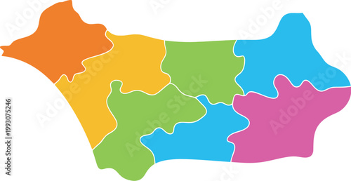Abstract conceptual map graphic with colorful, distinct, and interconnected regional divisions
