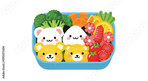 Cute Japanese Bento Box with Animal Shaped Rice Balls.