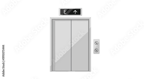 Illustration of a modern elevator door with an indicator panel showing the current floor and directional buttons for vertical transport.