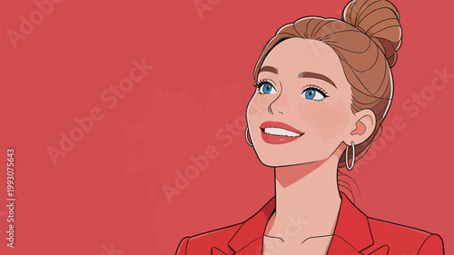 Illustration of a smiling woman in red blazer