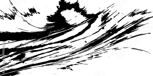 Dynamic abstract black ink brushstrokes dance across the canvas, creating a visually striking and textured artwork.