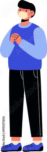 Man with mask doing fist and palm salute