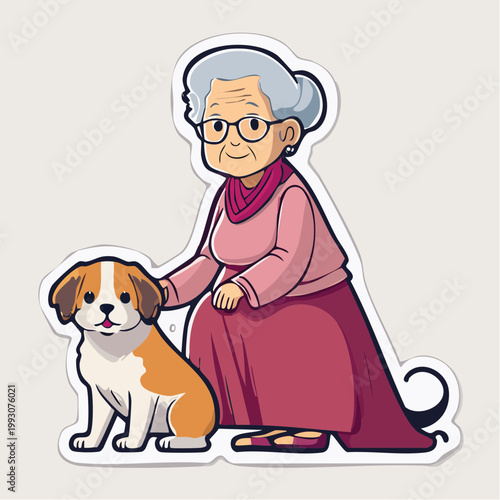 Elderly Woman Petting a Dog