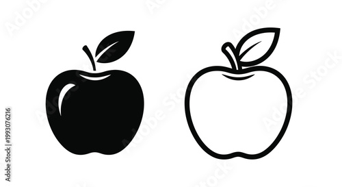 Two apples one solid and one outlined in a stark design silhouette