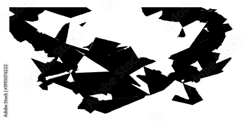 Abstract geometric black pattern with intricate shapes, conveying a sense of organized chaos and artistic design. 