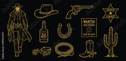 Vintage Wild West vector illustrations for retro branding and apparel design