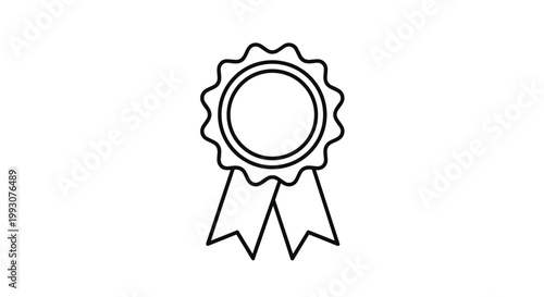 Achievement award ribbon medal is shown as a simple black and white line art icon for recognition and success symbols.