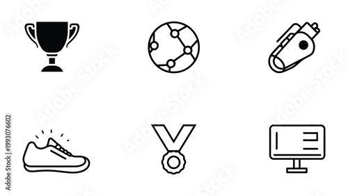 Sport Icons Collection: A curated set of minimalistic icons, artfully capturing the essence of various sports, perfect for any sports-related design project. 