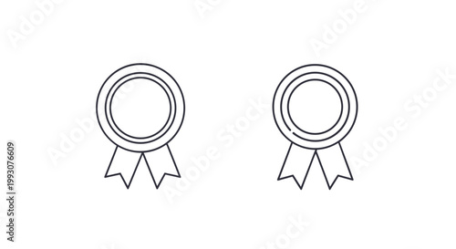 Pair of identical circular ribbon medals are shown as simple black line art icons for twin awards or recognition symbols.