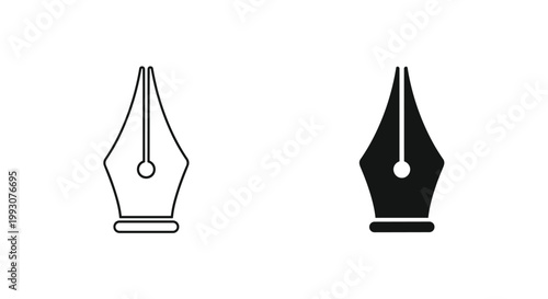Two fountain pen nibs for writing and calligraphy are shown side by side in matching outline and solid black designs.
