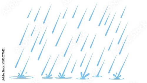 Heavy rain falling lines and splash vector illustration