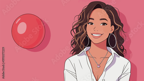 Stylish Woman with Curly Hair and White Shirt