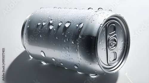 Cold Soda Can with Water Droplets Isolated on White Background, Refreshing Beverage Concept