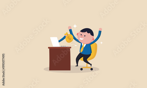 Man celebrating receiving money from laptop symbolizing online earnings and success